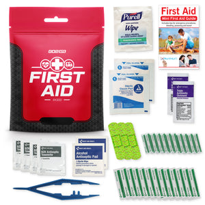 Go2 Kits 34 Piece First Aid Kit Featuring Assorted Bandages, Wipes and First Aid Basics in Compact Reusable Kits for Home, Office & Travel (RX300-1)