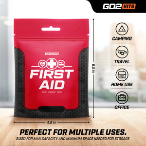 Go2 Kits 34 Piece First Aid Kit Featuring Assorted Bandages, Wipes and First Aid Basics in Compact Reusable Kits for Home, Office & Travel (RX300-1)