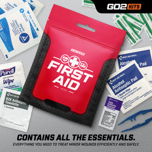 Go2 Kits 34 Piece First Aid Kit Featuring Assorted Bandages, Wipes and First Aid Basics in Compact Reusable Kits for Home, Office & Travel (RX300-1)