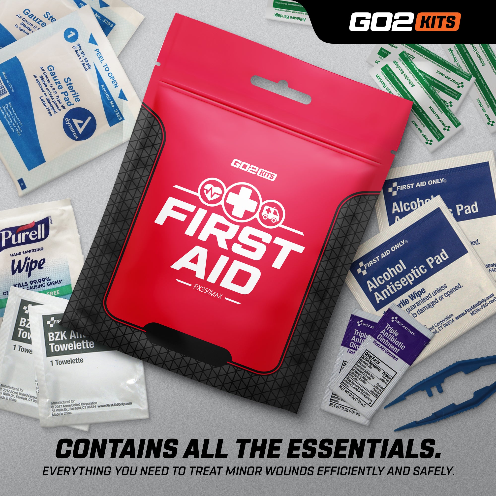 Go2 Kits 54 Piece First Aid Kit Featuring Assorted Bandages, Wipes