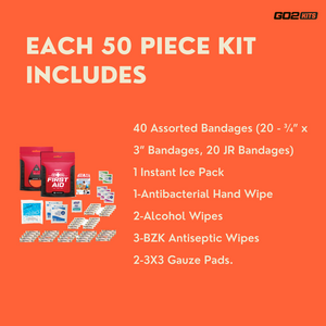 Go2 Kits First Aid Kit Featuring Assorted Bandages, Wipes, Instant Ice Pack and First Aid Basics in Compact Reusable Kit USA Made (RX399)