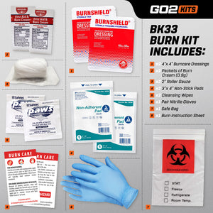 Go2 Kits Emergency Burn Kit in Compact First Aid All-Purpose Resealable Pack for Home, Office, Car & Travel (BK33)